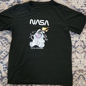 Composition NASA Bunny Astronaut Space Black Graphic T-Shirt